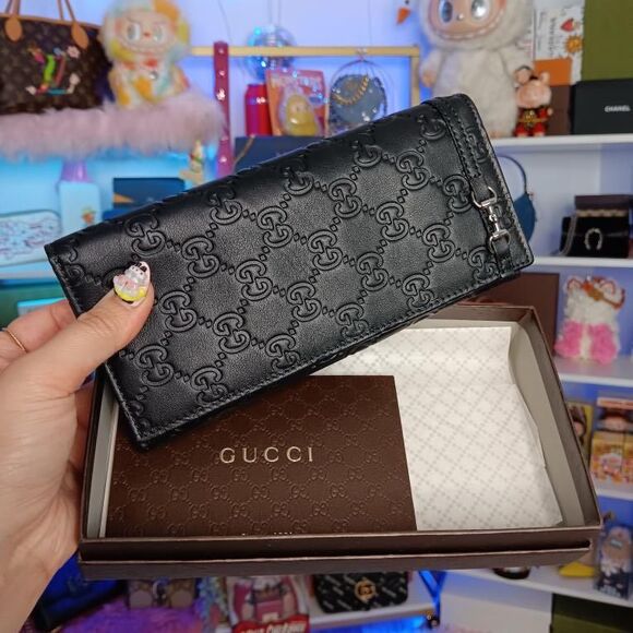 New in Box Gucci Black Monogram Leather Snap Bifold Wallet Women’s Men’s - Picture 1 of 14